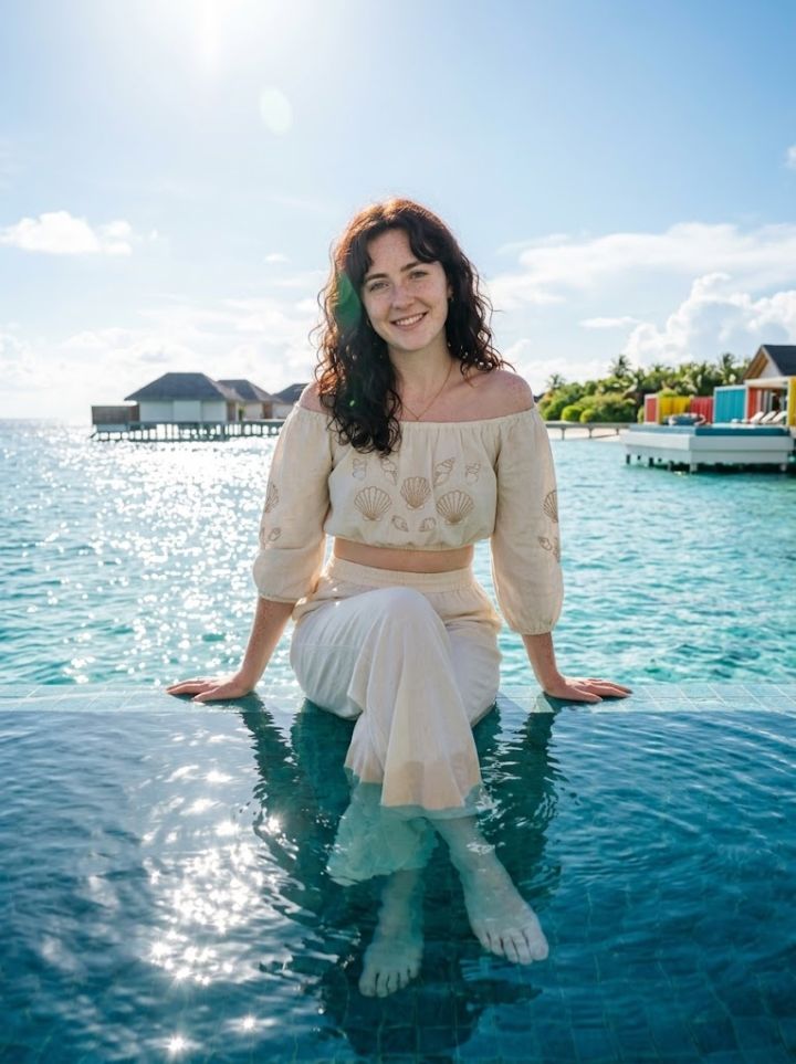 Afslappet i Infinity Pool på Maldiverne - Ultra Realistisk Luksusfoto fra Overwater Villa