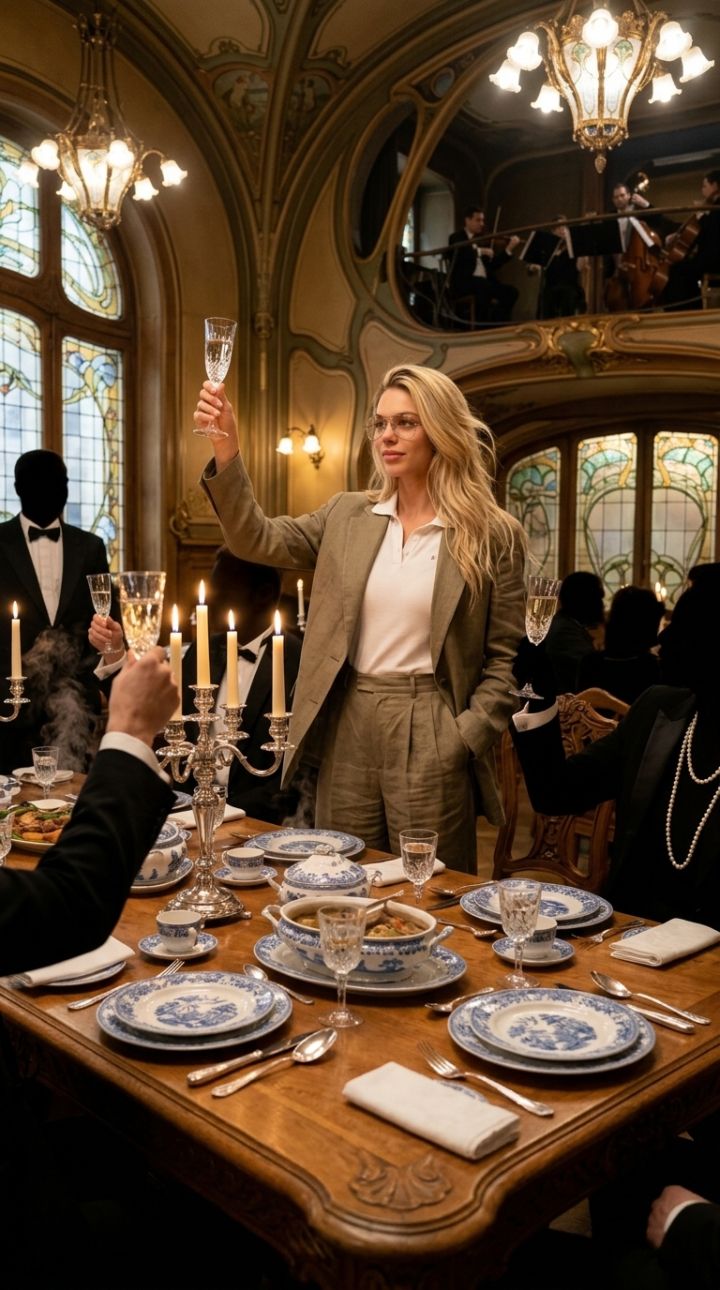 Art-Nouveau-Speisesaal: Luxuriöses Dinner mit Strauss-Walzer, Porzellan und Khaki-Anzug
