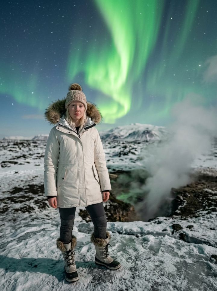 Aurora Boreal sobre o Vulcão Eyjafjallajökull na Islândia - Noite de Inverno Épica