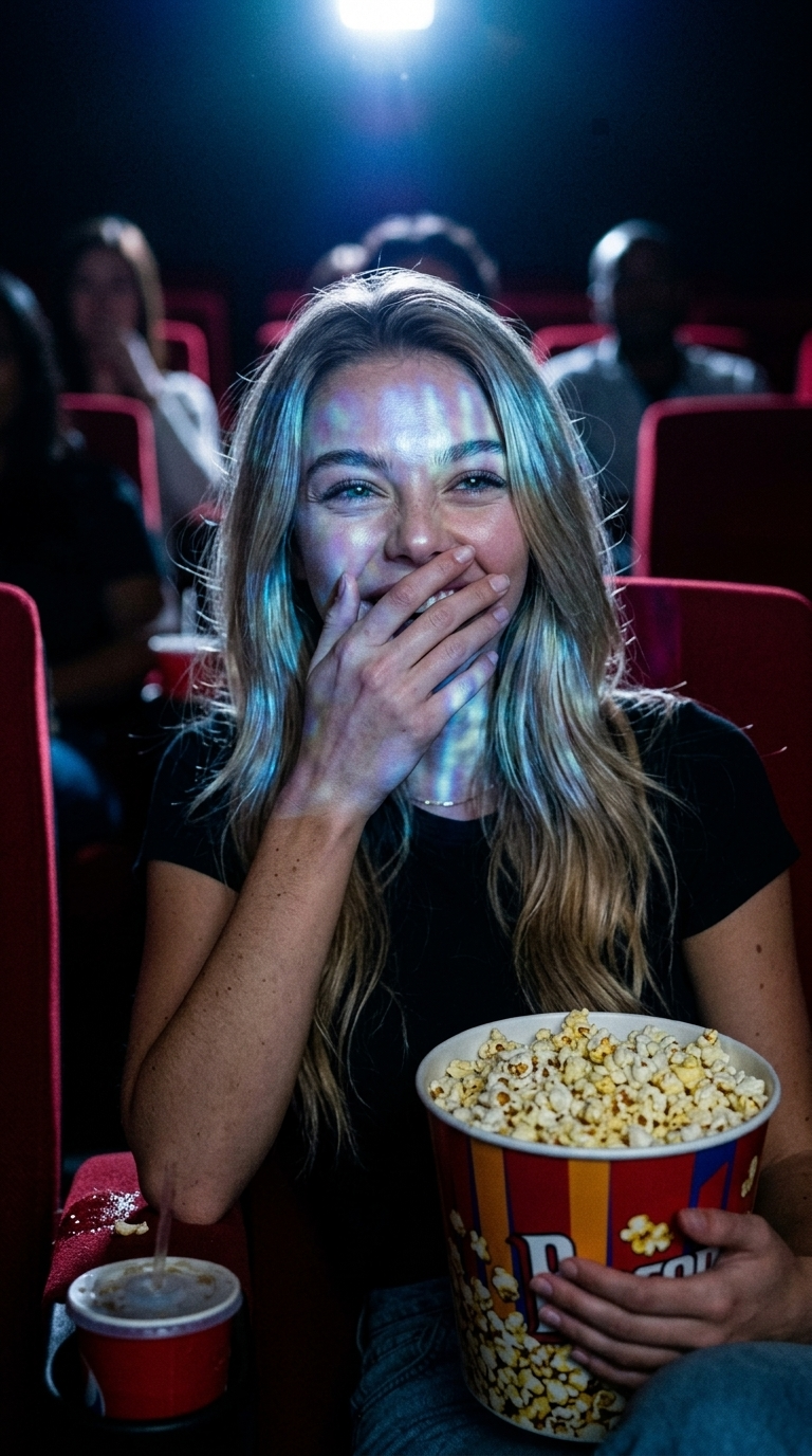Cinema Întunecat: Popcorn, Râs și Băutură Vărsată