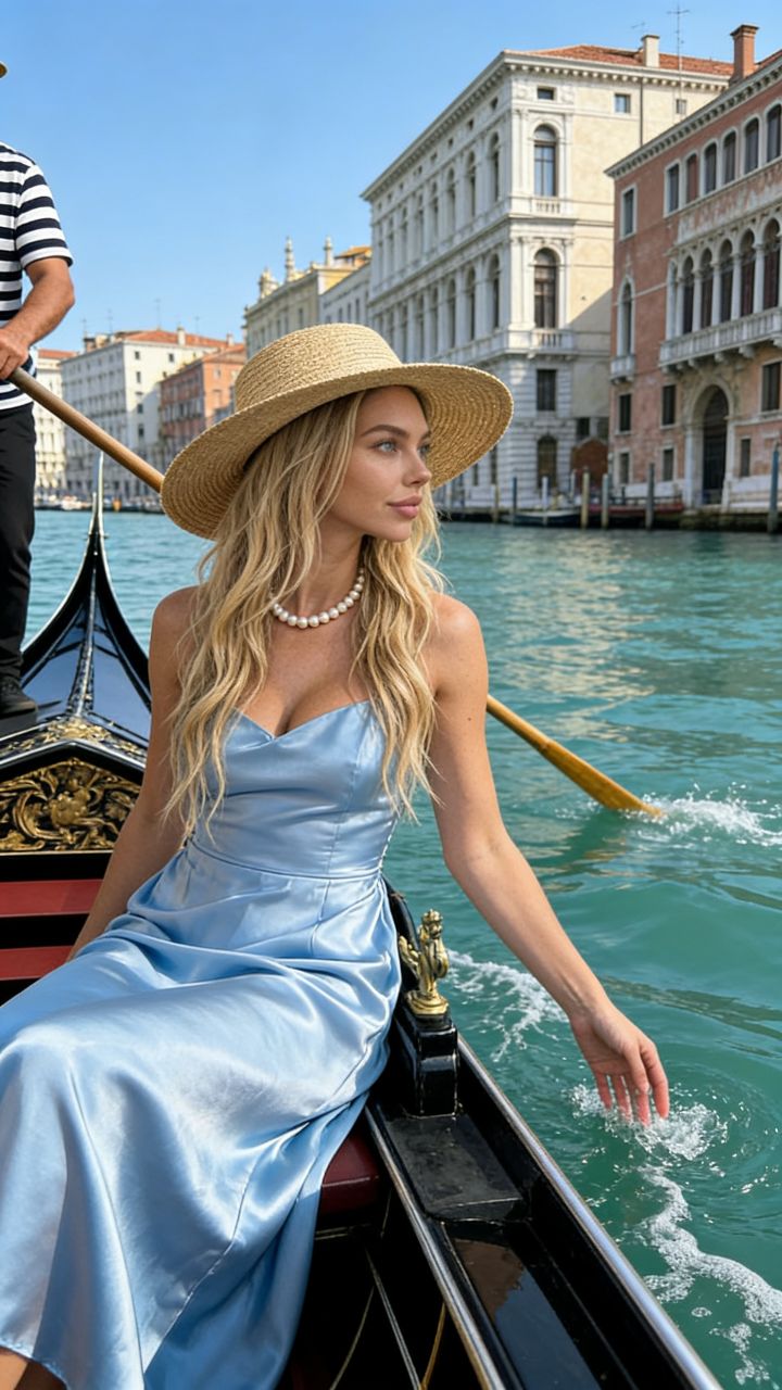 Donna Elegante in Gondola sul Canal Grande di Venezia - Ultra Foto Realismo