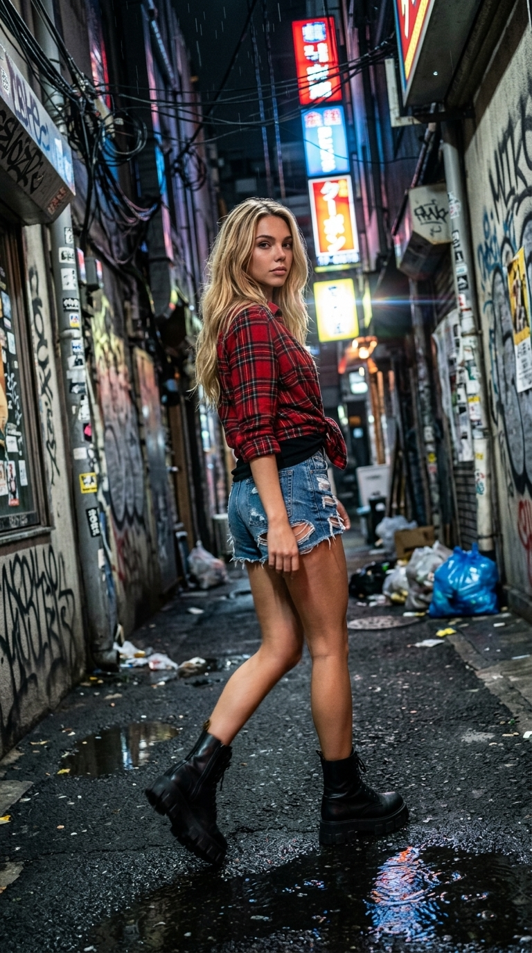 Ecje Dinamike në Rrugicë të Ngushtë me Telat Varur, Dutch Tilt, Ultra Fotorealizëm