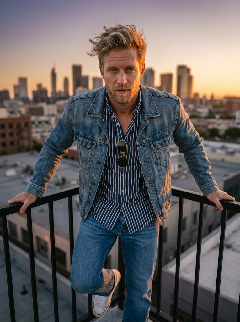 Episches Rooftop-Porträt Goldene Stunde