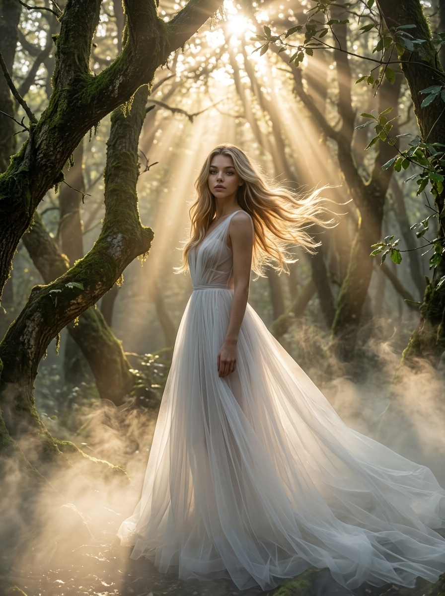 Eterinė Siela Rūko Miške | 8K Fotorealizmas