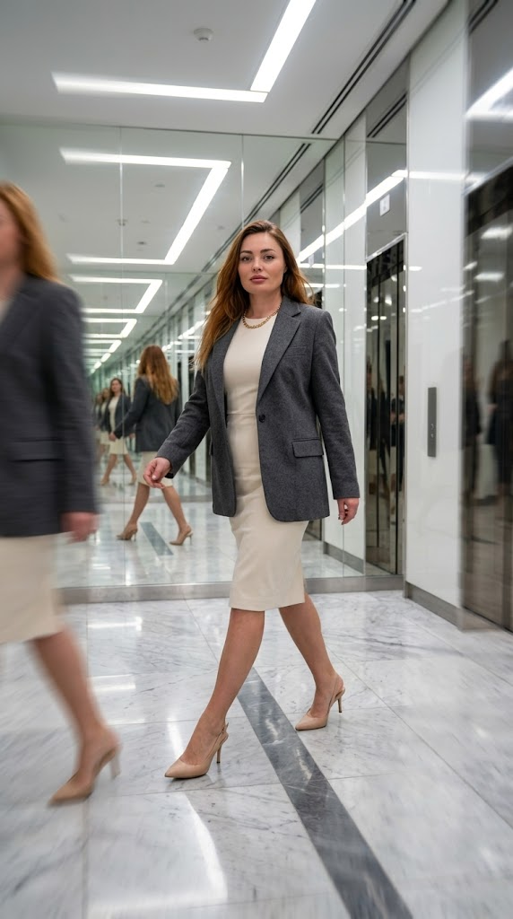 Executiva Confiante em Lobby Espelhado