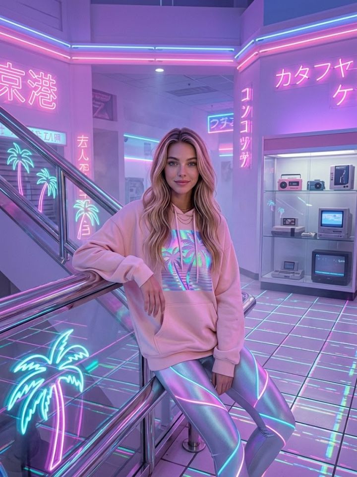 Leere Neon-Mall Mitternacht Pink-Violett