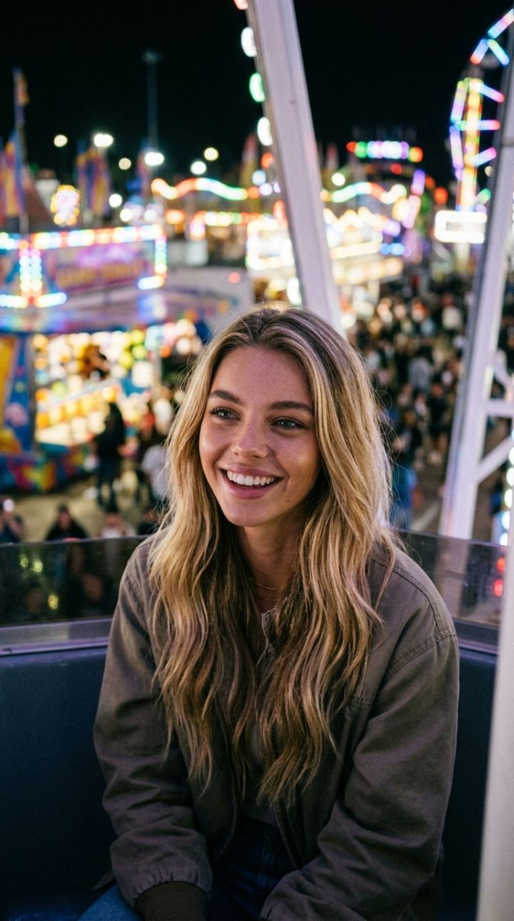 Mirada Cándida a Noria en Feria Nocturna