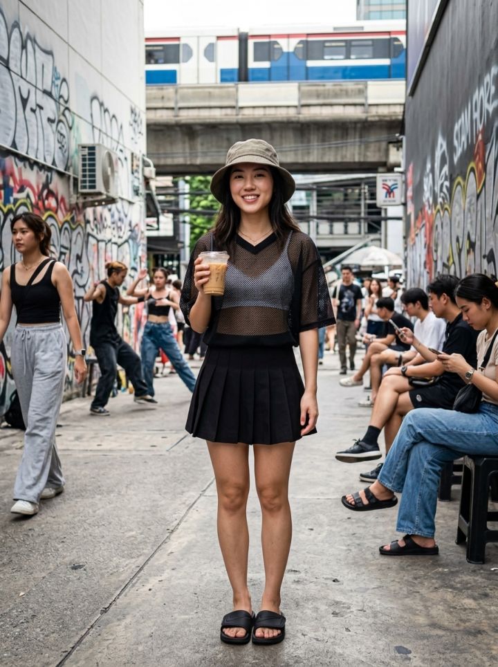 Mladalačka ultra-realistična scena na ulicama Siam Square: Trendy lokalci, hip-hop plesači i moda...