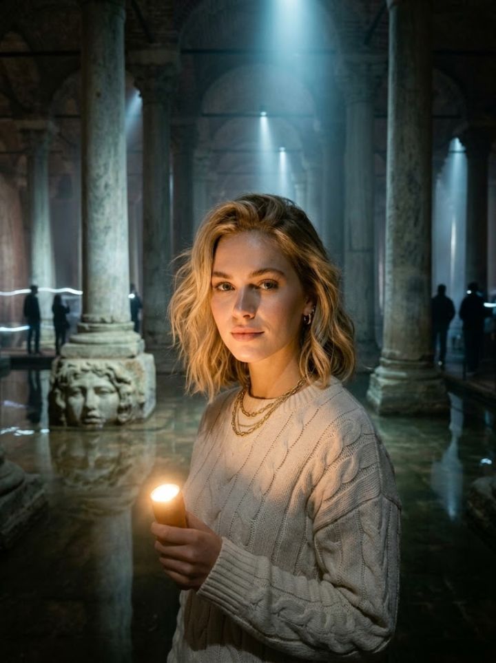 Mystisk Vandring i Basilika-Cisternens Mørke Gange – Ultrarealistisk Foto