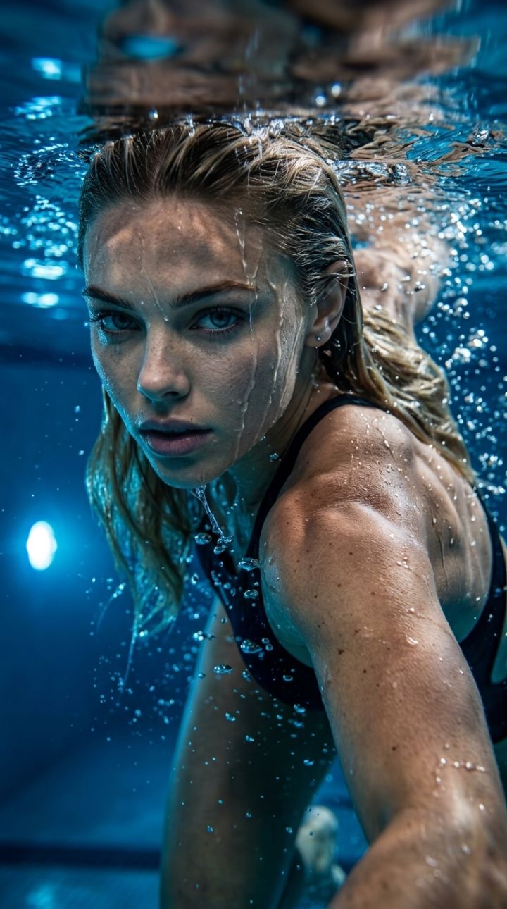 Nageur d'élite émerge des profondeurs piscine