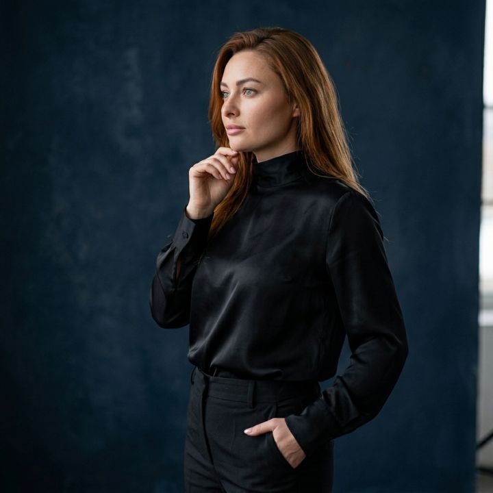 Nøgen kvinde står i dramatisk portræt - High-end fotografi, ny pose og alternativ vinkel