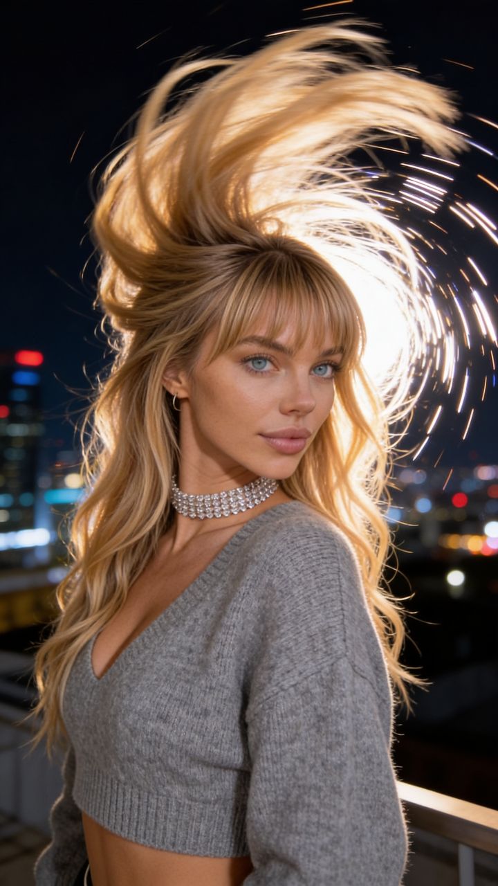 Pamje Dinamike Treçerekore me Fringe Perde të Tërhequra, Lëvizje Energjike Kokësh, Fotorealizëm U...