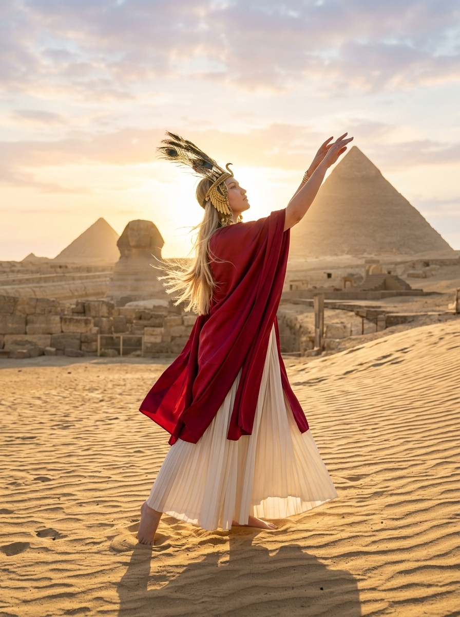 Piràmides de Giza al Trenc d'Alba Daurat: Figura Dinàmica en Dunes Esventades