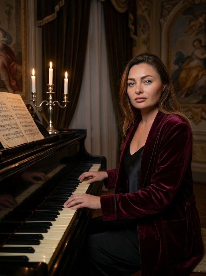 Portret Hiperrealist Pianist Lumină Lumânări 8K
