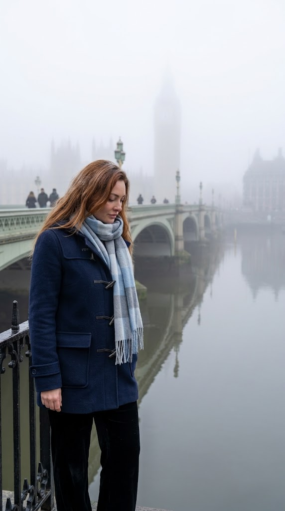 Reflexia Podului Westminster în Ceață pe Tamisa - Fotorealism Ultra cu Siluete În Depărtare