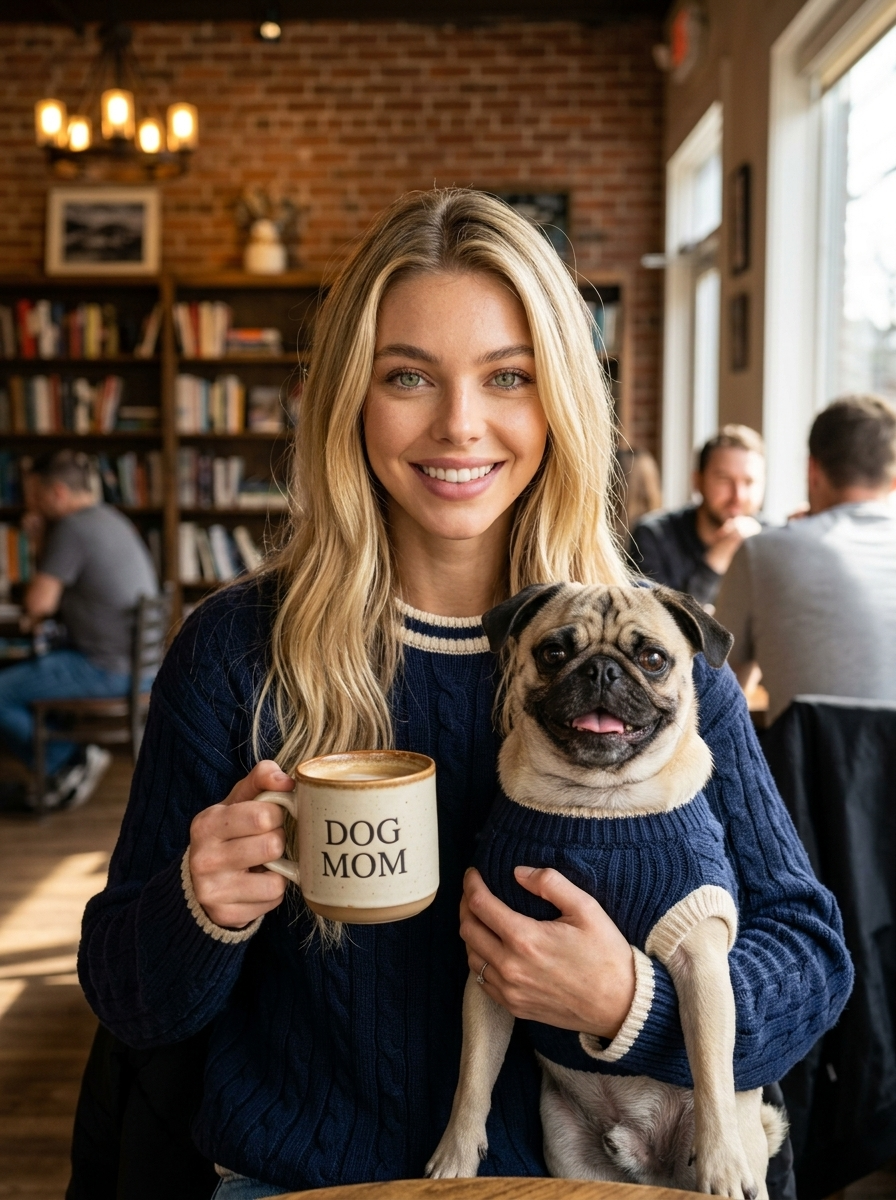 Suéteres Combinando com Pug: Date Café Aconchegante