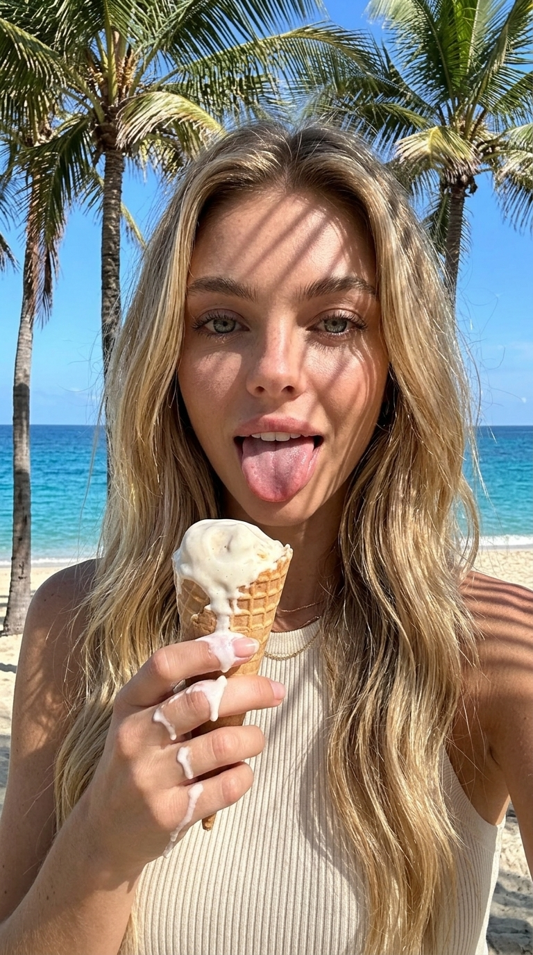 Tropické selfie so zmrzlinou na ulici