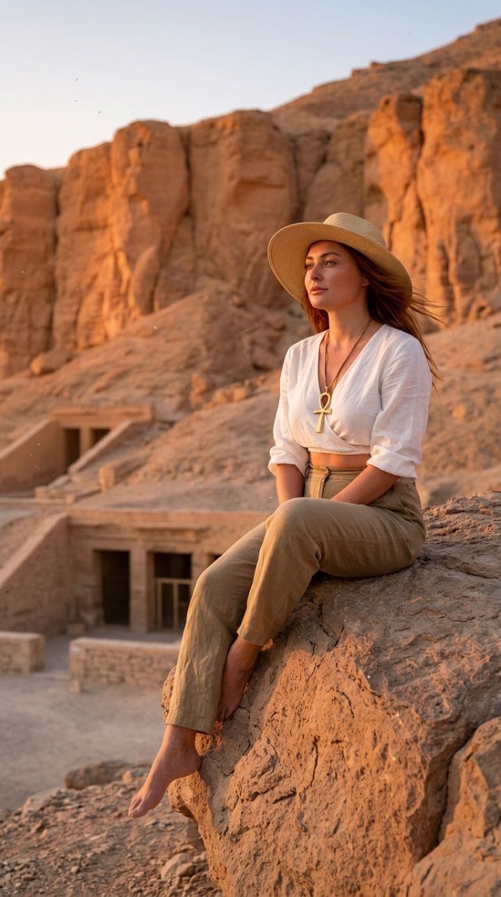 Ultra Realistic Traveler Overlooking Valley of the Kings Sunset - 8K Hyperrealism