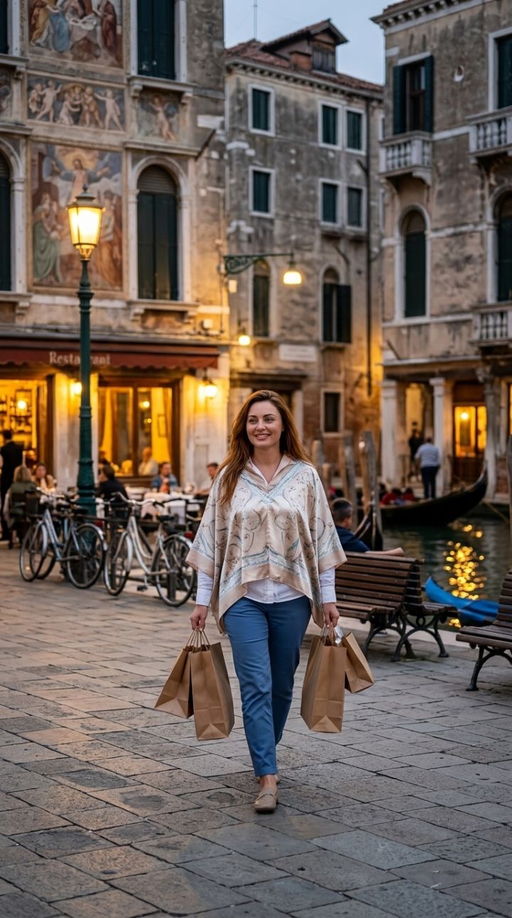 Ultra-realistická fotografia: Večerná prechádzka po Campo Santa Margherita pri kanáli v Benátkach