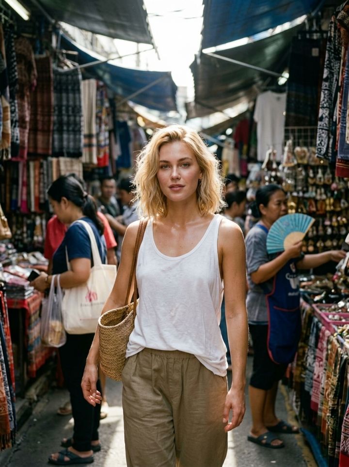 Vista Ultra-Realista e Suada do Mercado Chatuchak Weekend ao Meio-Dia em Bangkok