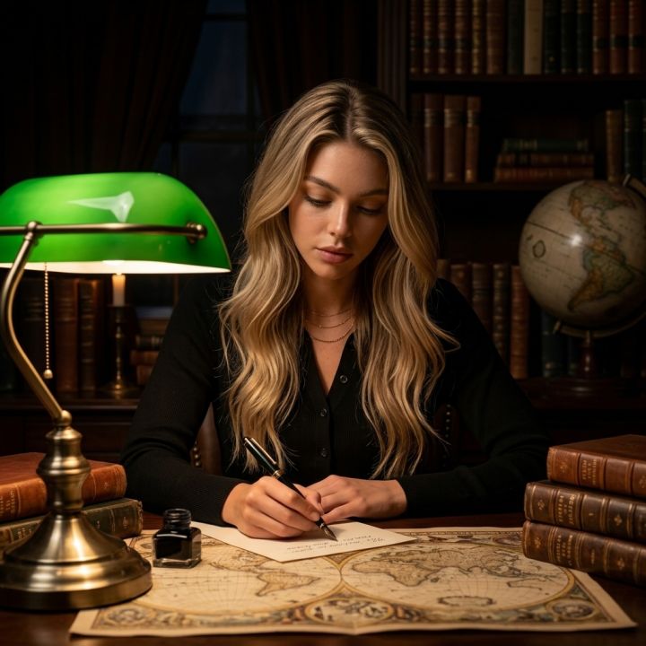 Vědcova noční studie: lampa, mapa, 8K HDR