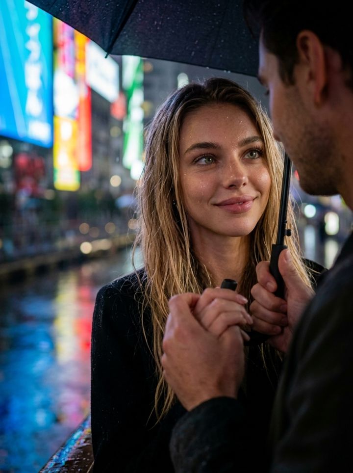 Yağmurlu Gece Romantik Yürüyüş Sinematik