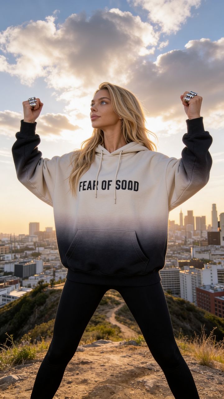 انتصار سينمائي ملحمي على قمة تل حضري: هودي Fear of God كبير مع ليغينغ أسود وخواتم فضية هائلة