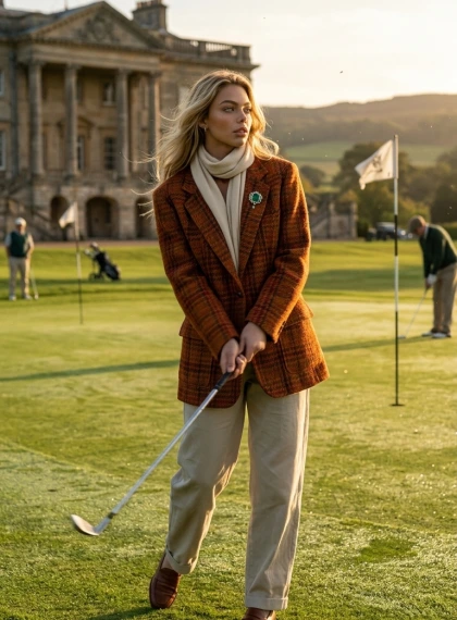 Aristòcrata amb Jaqueta Tweed al Camp de Golf al Capvespre