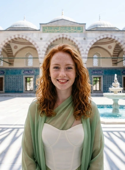 Cour de la Mosquée Sultan Ahmed : Tuiles Bleues Symétriques au Soleil de Midi