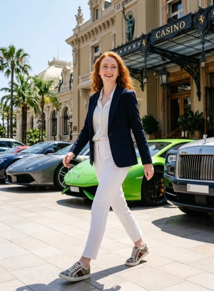 Dynamiczna Figura na Placu Kasyna w Monte Carlo wśród Supersamochodów – Ultra Fotorealizm