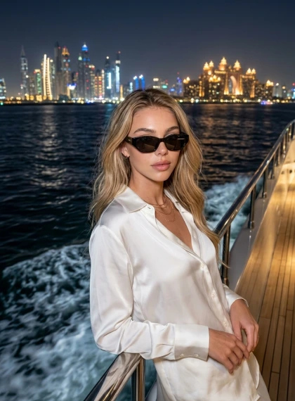 Luksuzna jahta u Perzijskom zaljevu noću - Palm Jumeirah