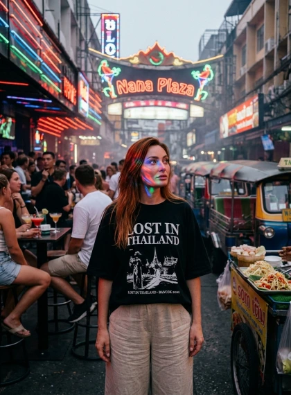 Nana Plaza Bangkok la Apus: Aleea Neon, Mulțimi Mesmerizate și Tuk-Tuk-uri în Ceața Umidității