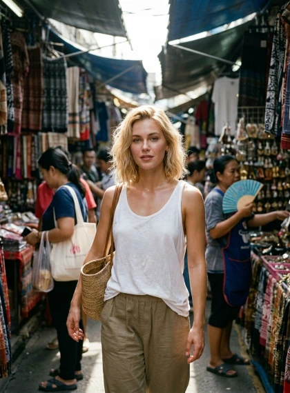 Piața Chatuchak la Amiază: Vista Ultra-Realistă Transpirată cu Cumpărături Haotice în Bangkok