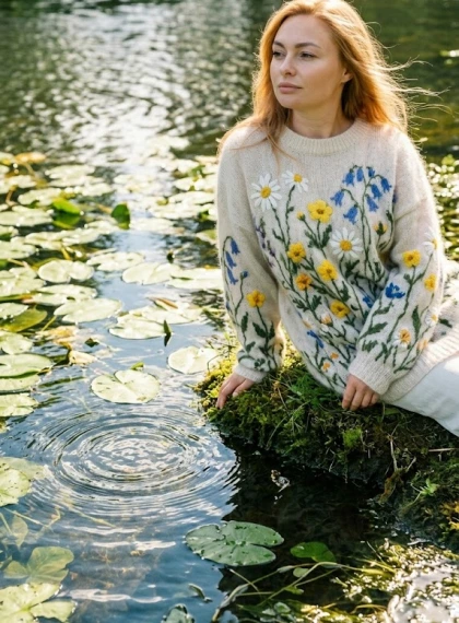 Portret nad Strumieniem z Liliami Wodnymi | Sweter Angora