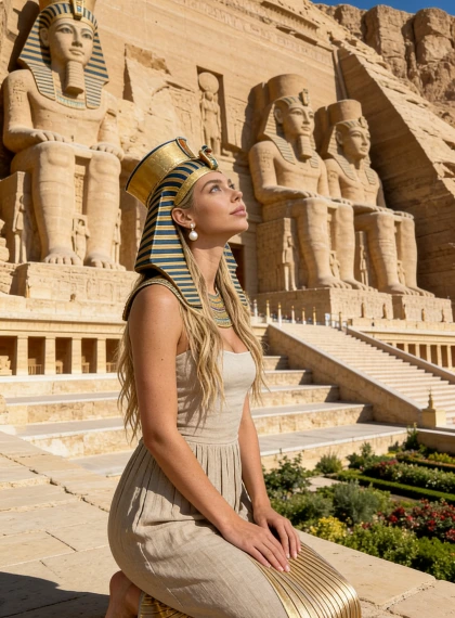 Portráid Glúine os Comhair Teampaill Hatshepsut ag Meánlae - Réalachas Grianghraf Ultra