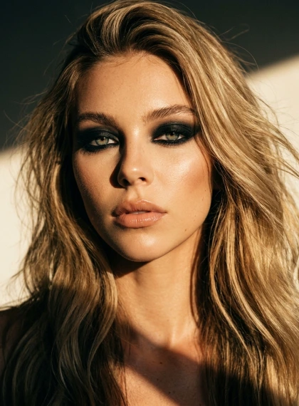 Rostro Ojos Ahumados Pómulos Altos Atardecer Dorado