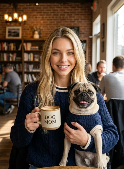 Suéteres Combinando com Pug: Date Café Aconchegante