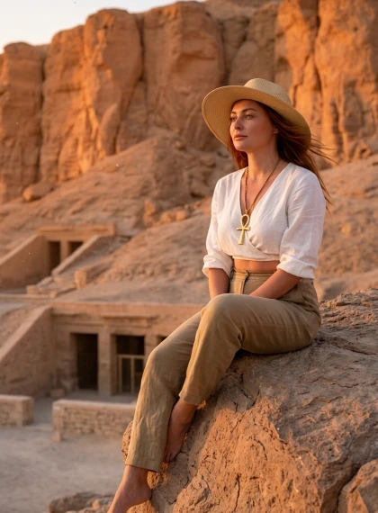 Ultra Realistic Traveler Overlooking Valley of the Kings Sunset - 8K Hyperrealism