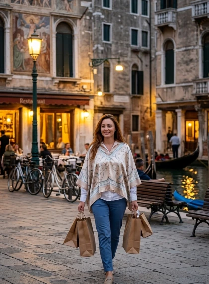 Υπερρεαλιστική Φωτογραφία: Περπάτημα στο Campo Santa Margherita Κοντά στο Κανάλι, Βραδινά Φώτα Βενετίας